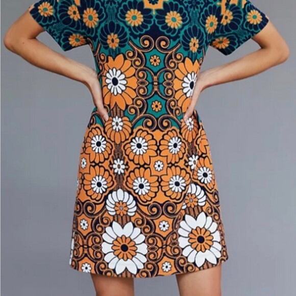 Anthropologie Maeve Hippy Short Sleeve Floral Shift Mini Dress (XS) - Picture 2 of 16